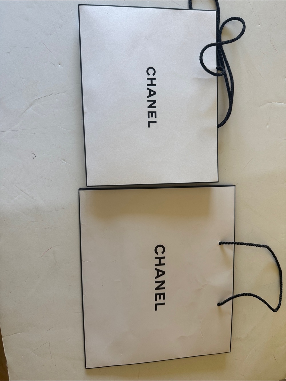 CHANEL White and Black Logo Paper Shopping Bags (Pair)